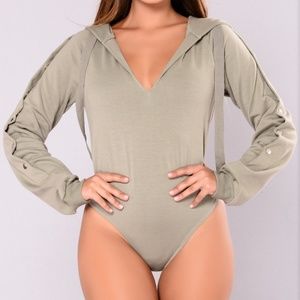 V-neck hoodie bodysuit